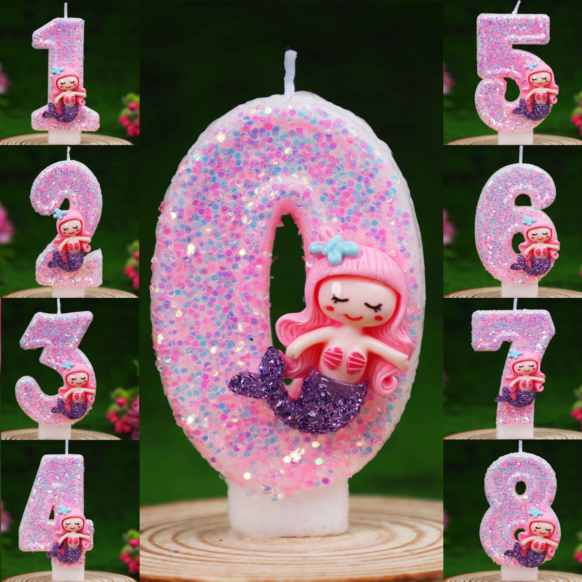 Candle For Supplies - Creative Pink Mermaid 0-9 Digital Birthday