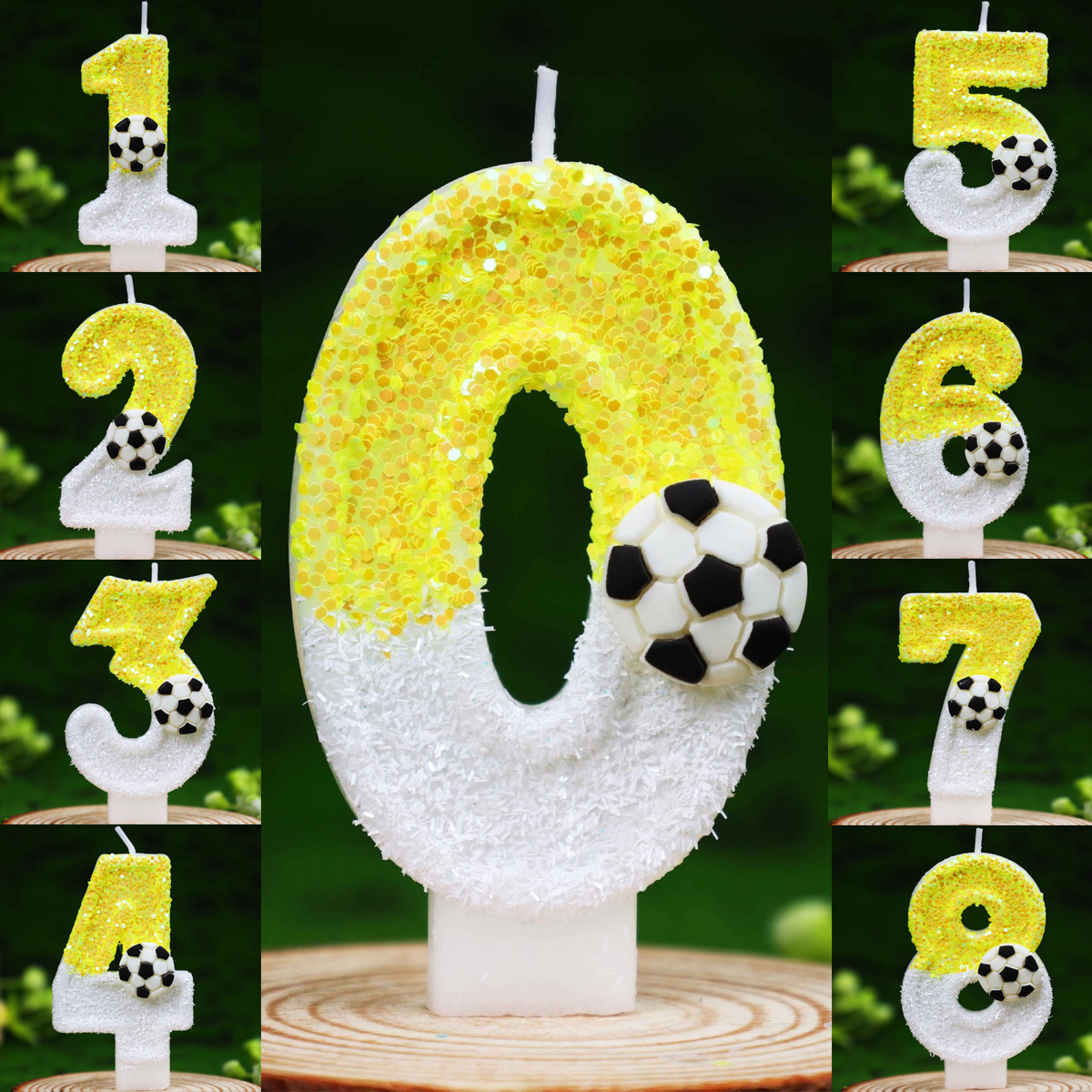 Candle For Supplies - Yellow White Sequins Sports Football Digital